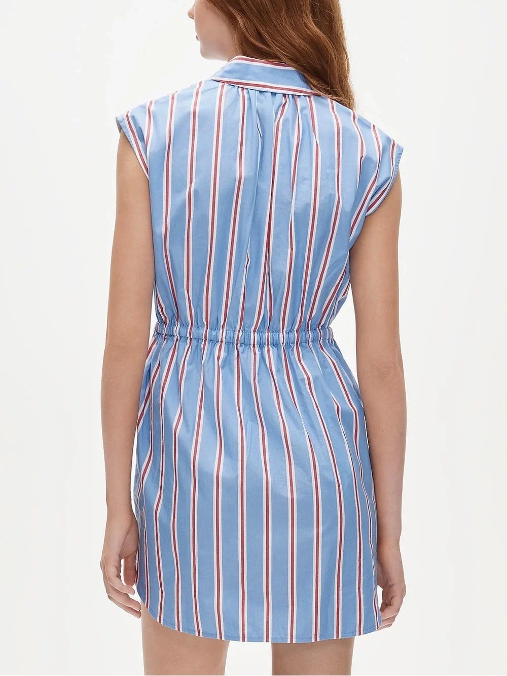 J.Crew Sleeveless Shirtdress Womens 8 Blue Red Striped NWT CW436 Drawstring